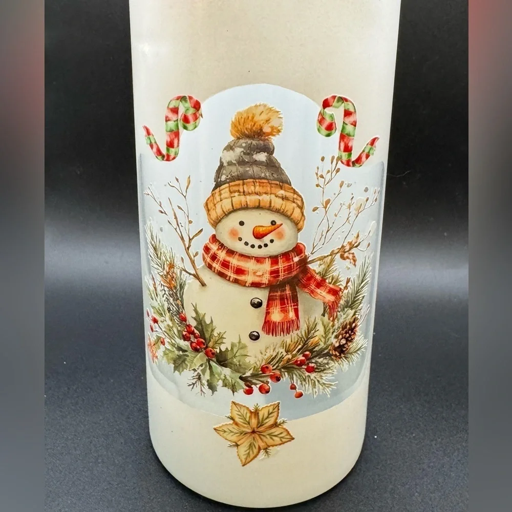 New OOAK White Snowman Pillar Cylinder Votive Christmas Candle